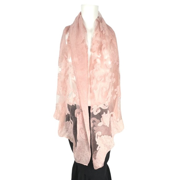 Wrap Scarf Floral Sheer Pastel Pink Shawl Evening Wedding Pretty Persuasions - Picture 1 of 8